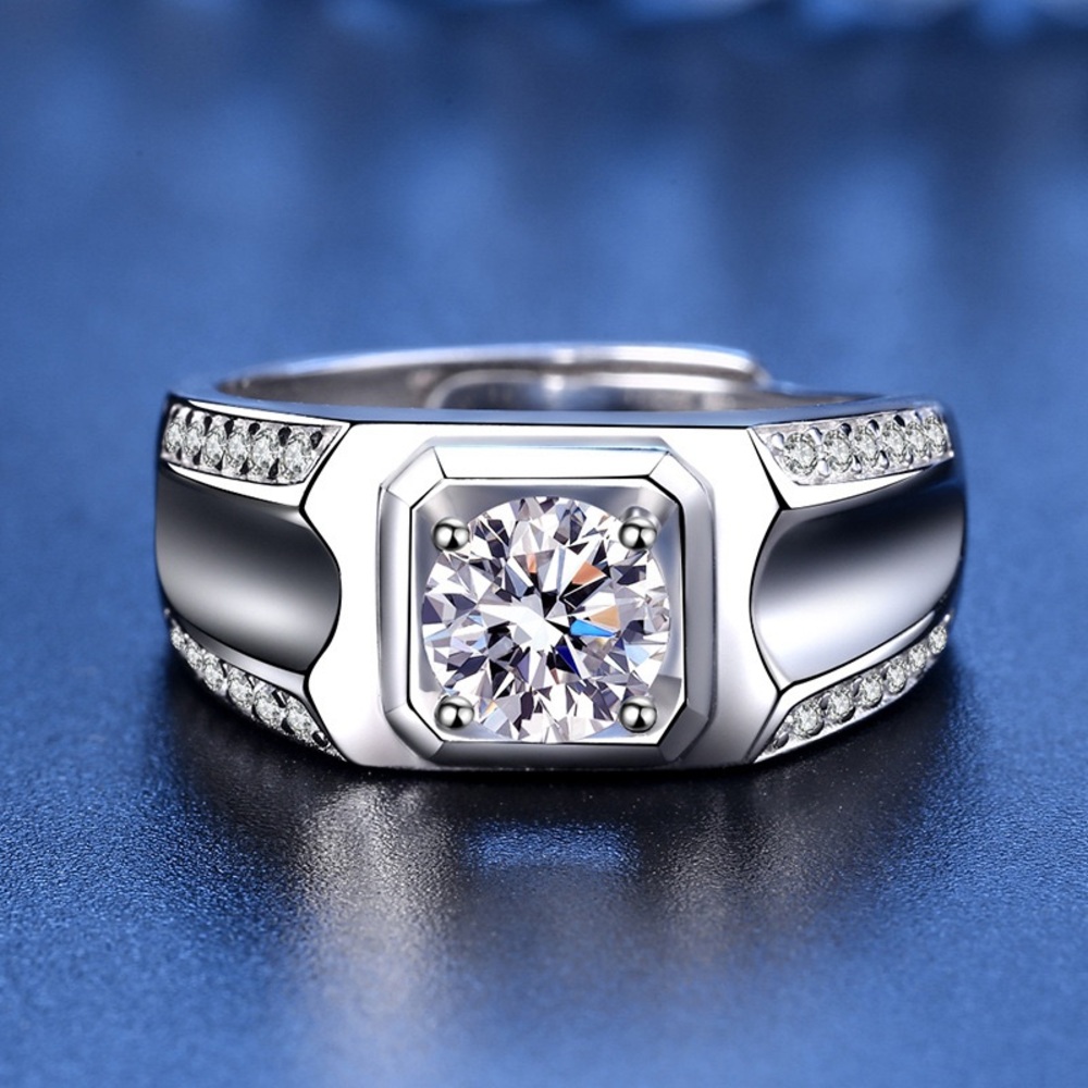 Certified 1ct. t.w.Color Grade D Moissanite Diamond Double Row Mens Ring